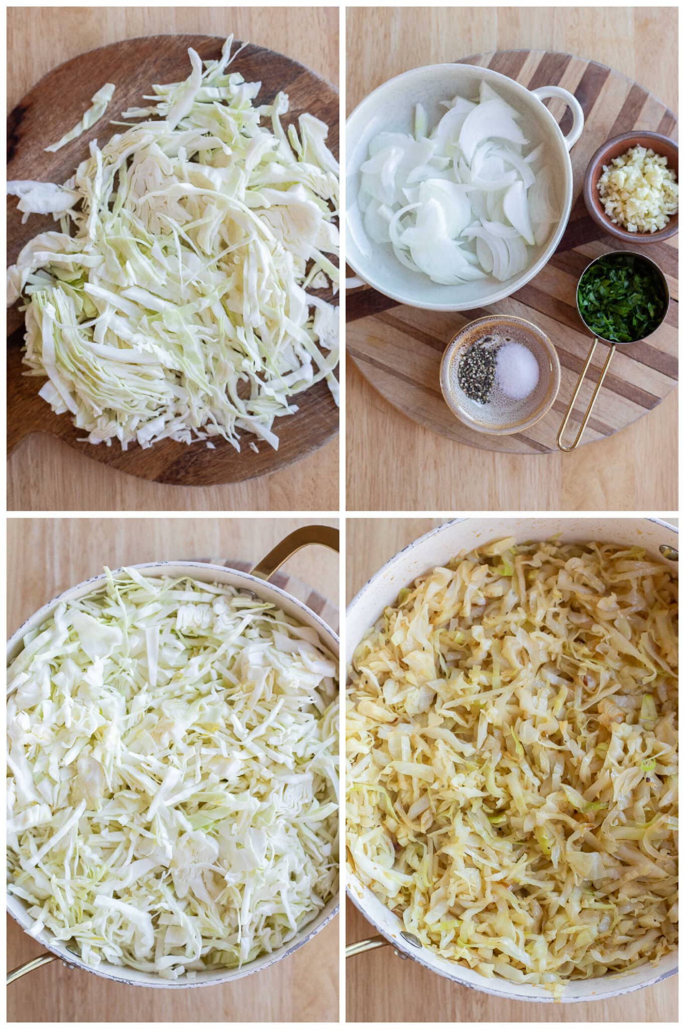 showing how to make the caramelized sliced cabbage