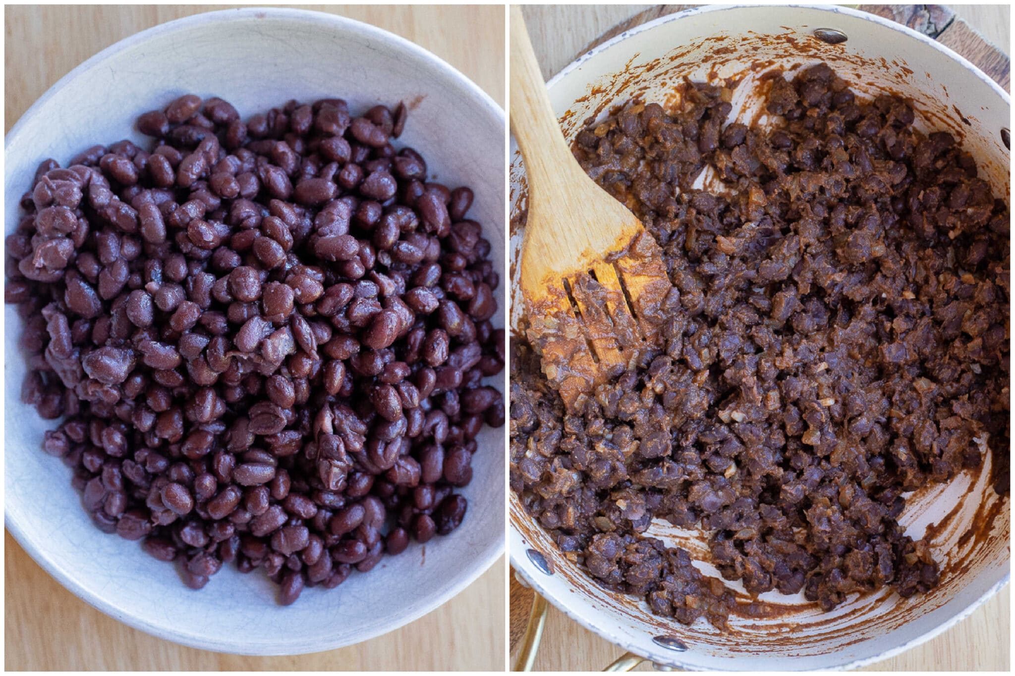 seasoned black beans in a skillet