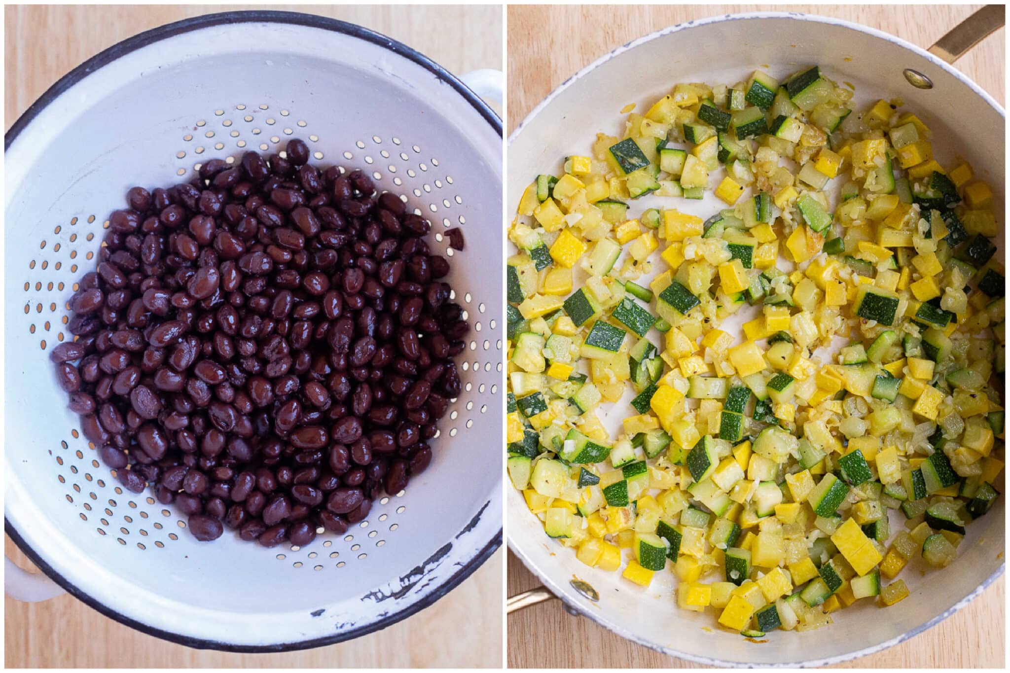 drained black beans and cooked zucchini and squash