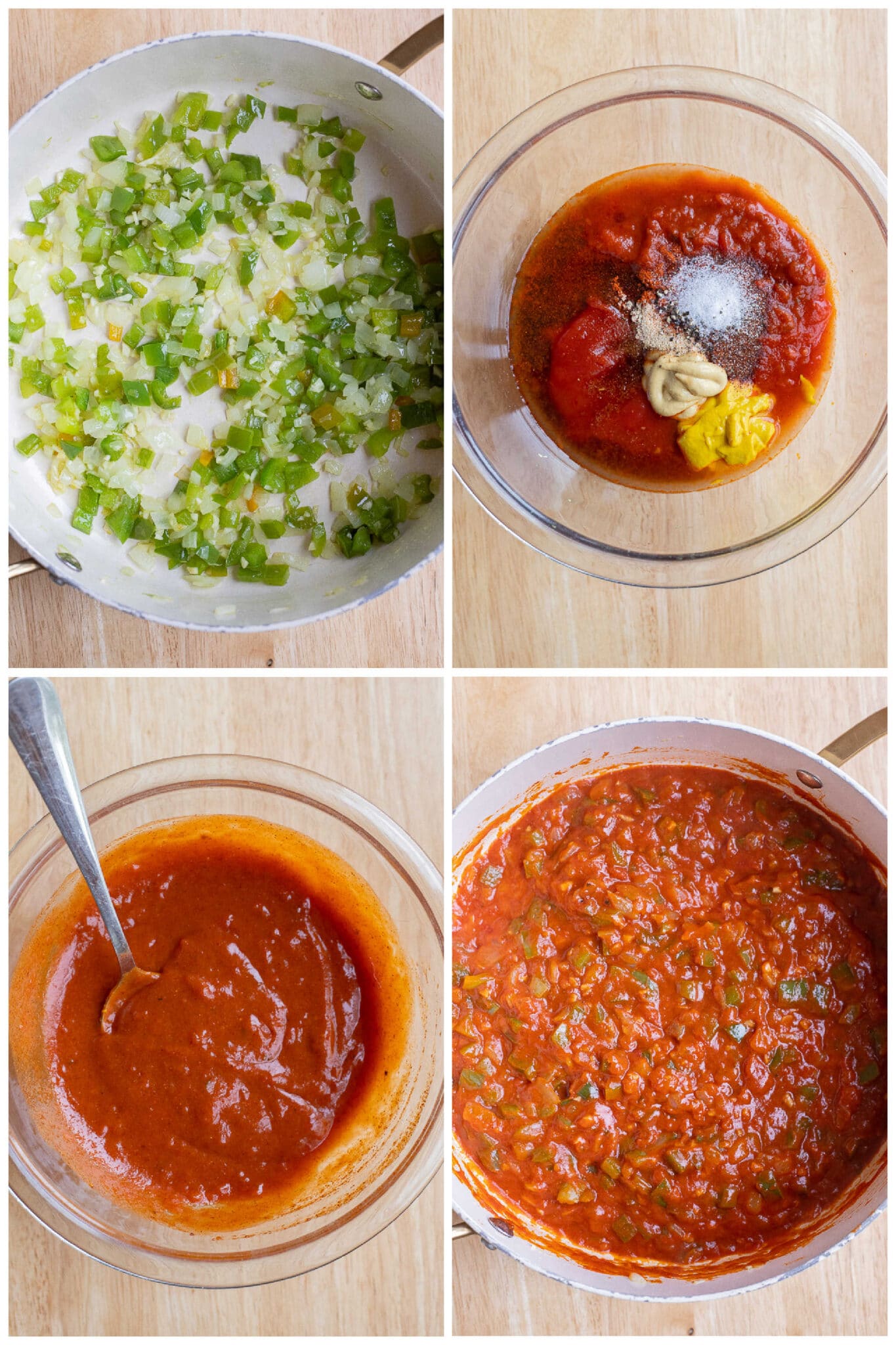 Showing how to mix the sloppy joe sauce together before pouring it over the veggies