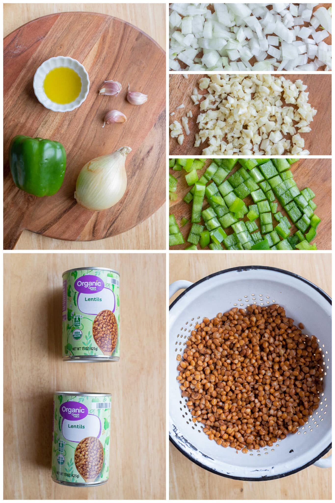 showing the ingredients needed to make these lentil sloppy joes