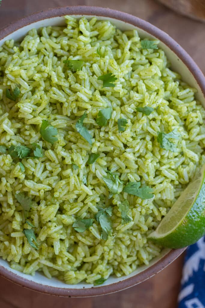 Close up of a bowl of cilantro lime rice