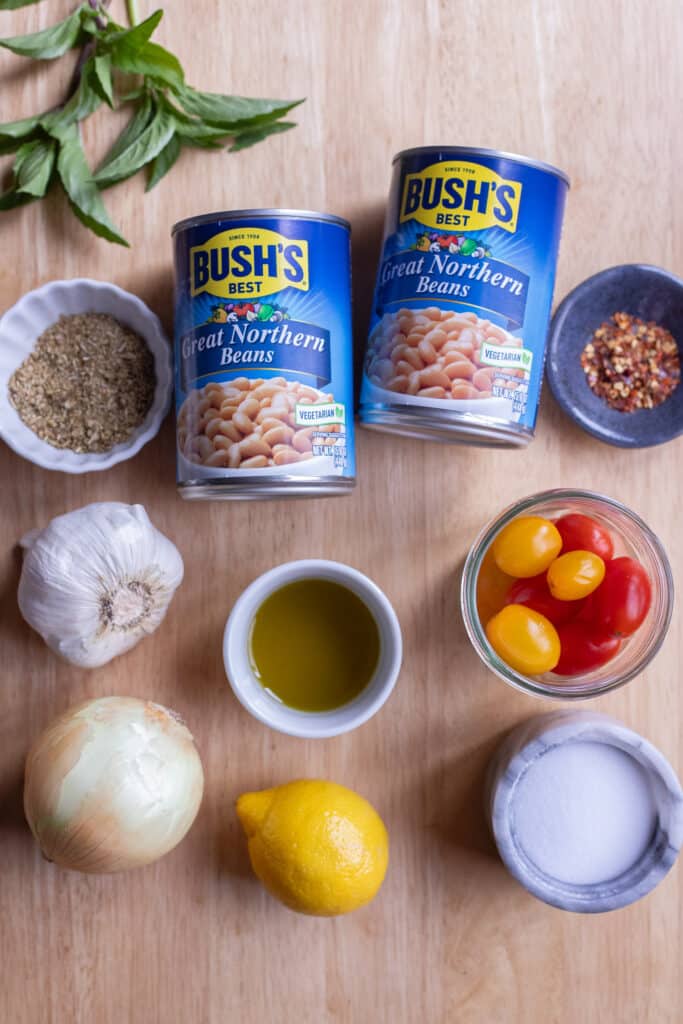 Showing all the ingredients needed to make these refried white beans