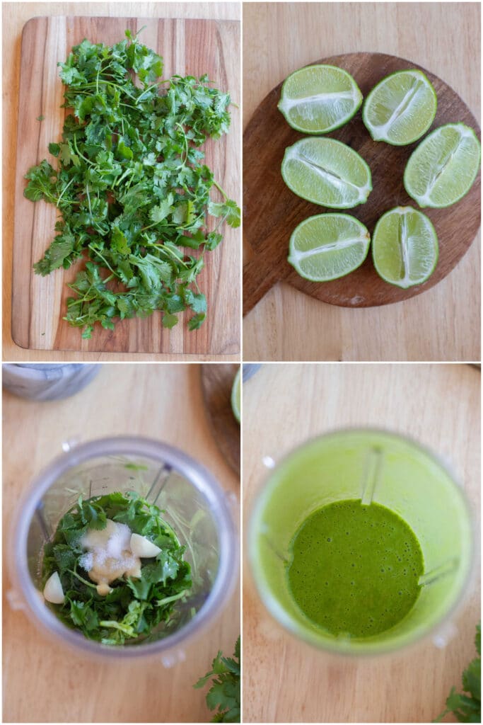 showing the ingredients needed to make this fresh cilantro lime dressing