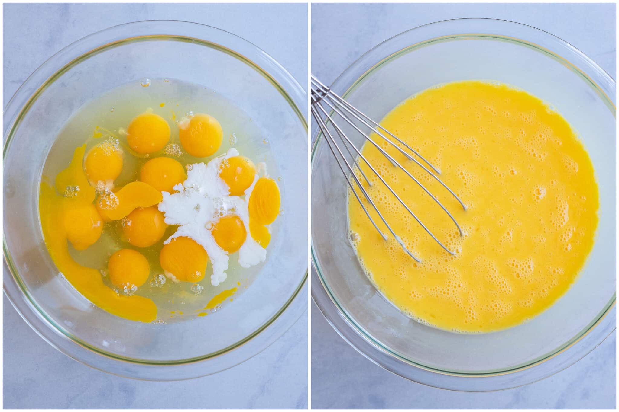eggs cracked into a bowl with milk