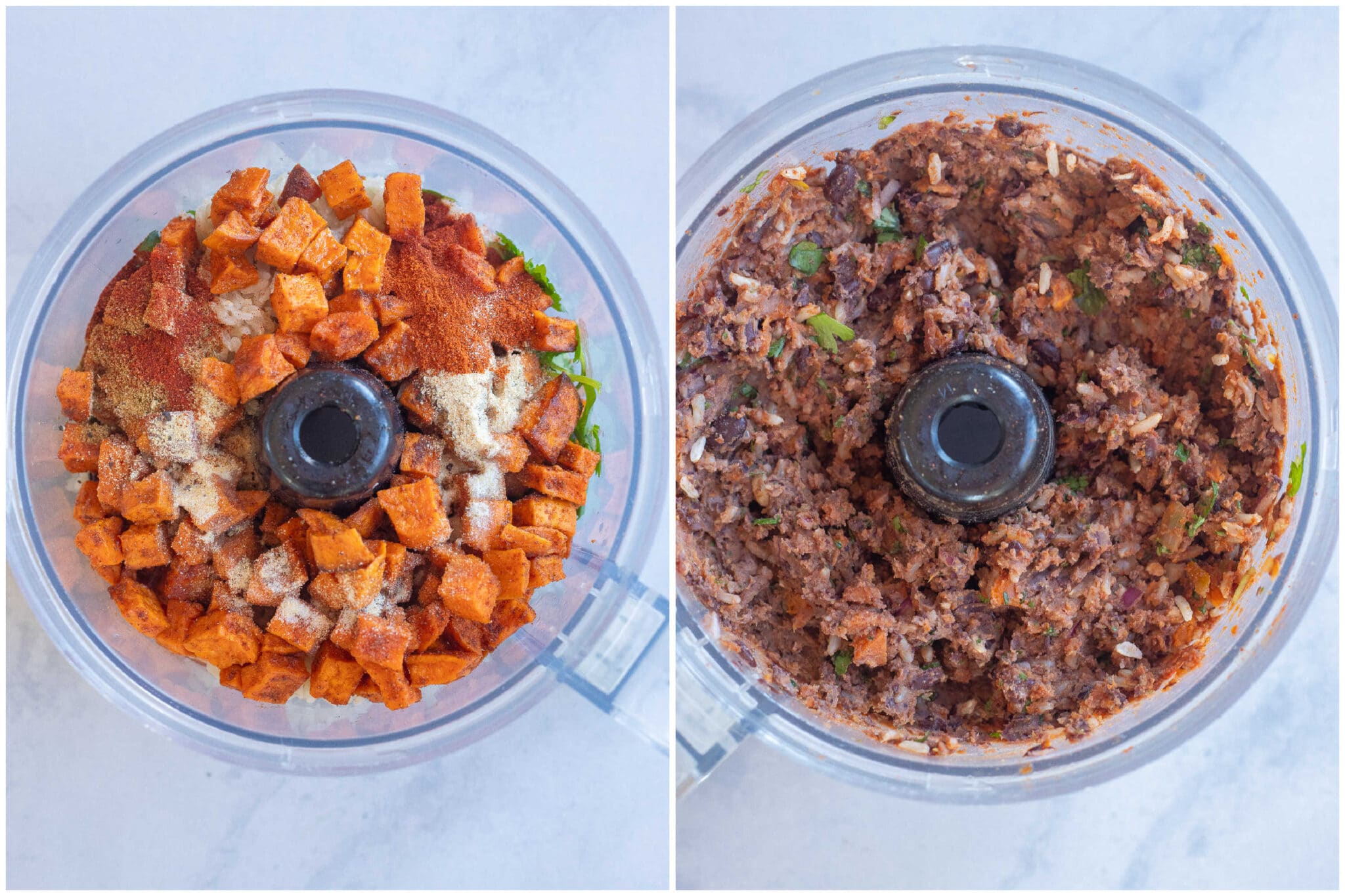 showing how to blend all the ingredients up in a food processor