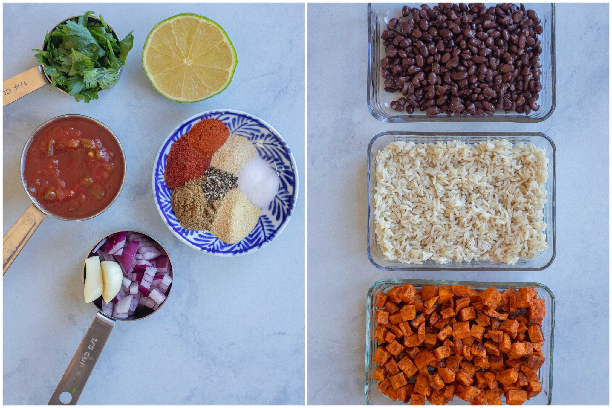 showing all the ingredients needed to make these vegan black bean patties