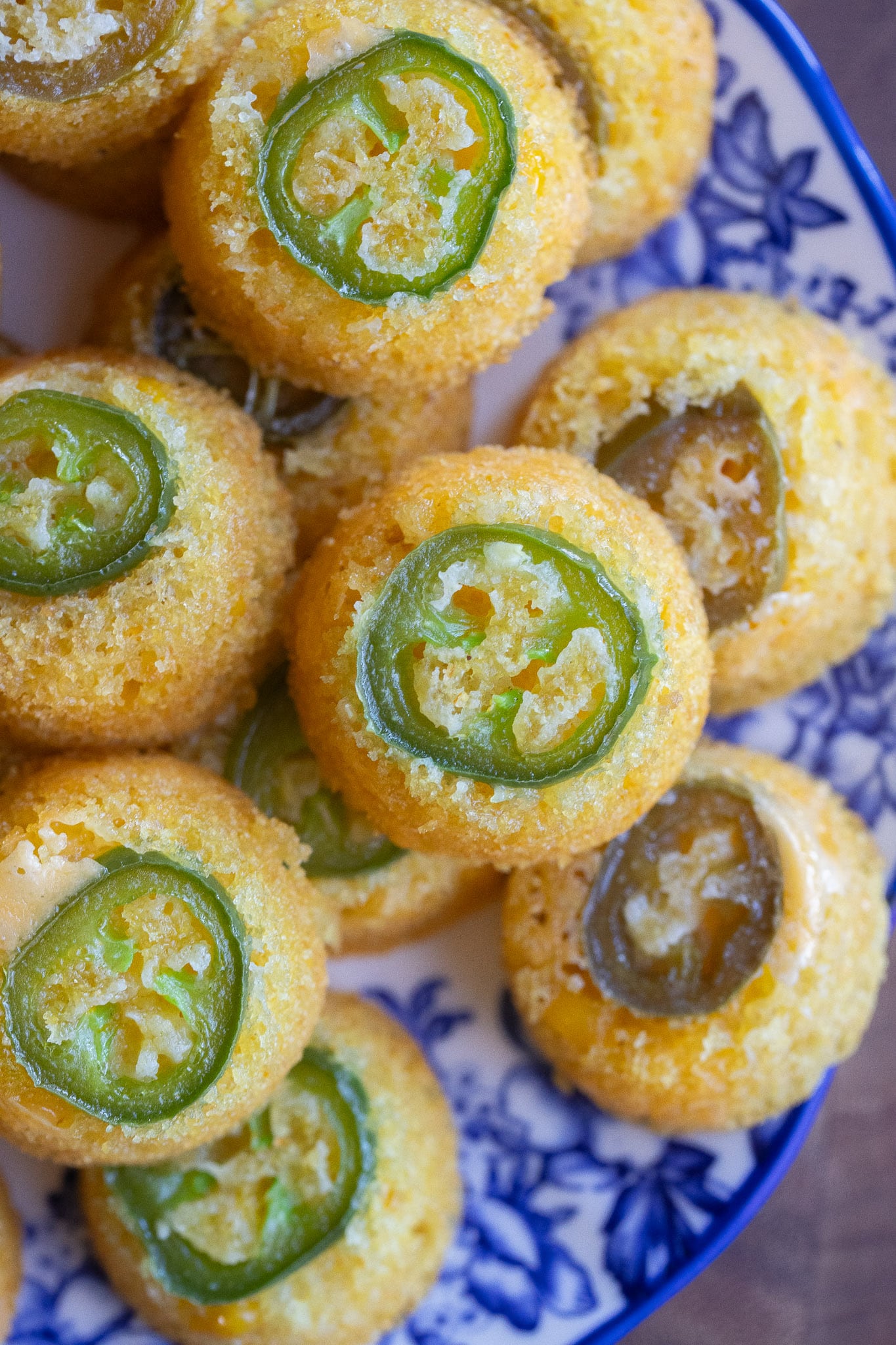 close up of jalapeño cheddar cornbread bites