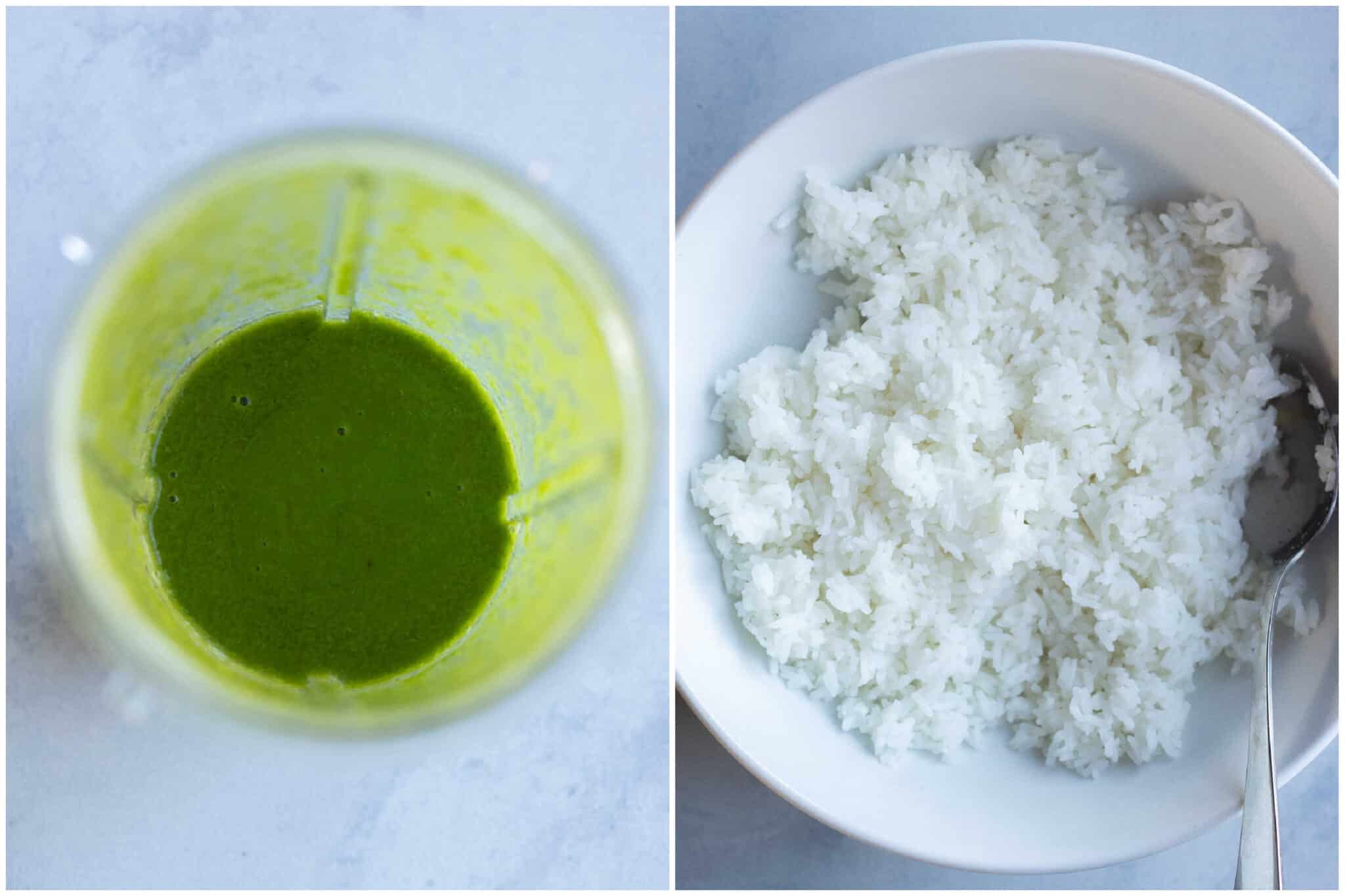 lemon basil sauce and a bowl of white rice