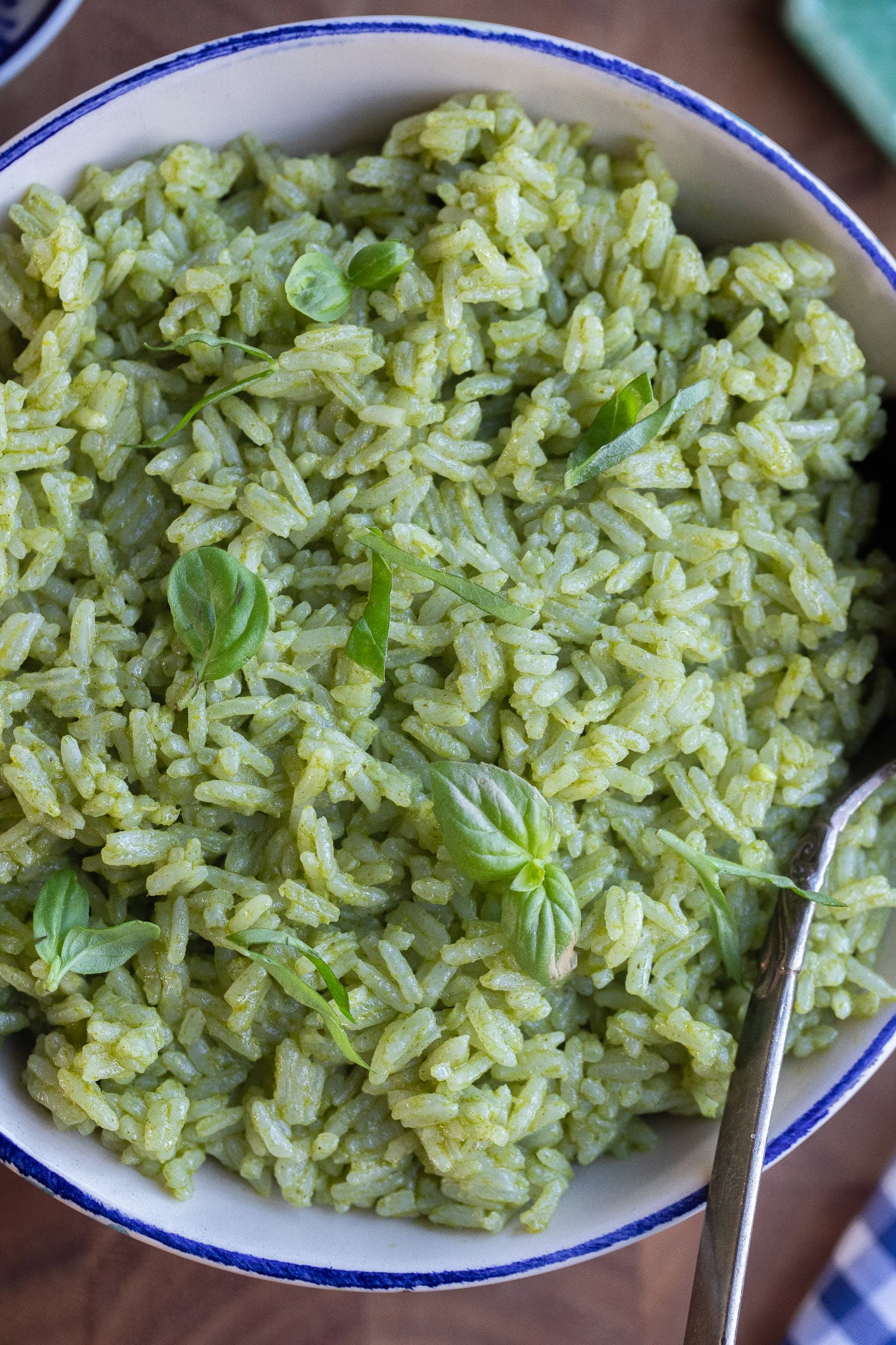 close up of a bowl of green lemon basil rice